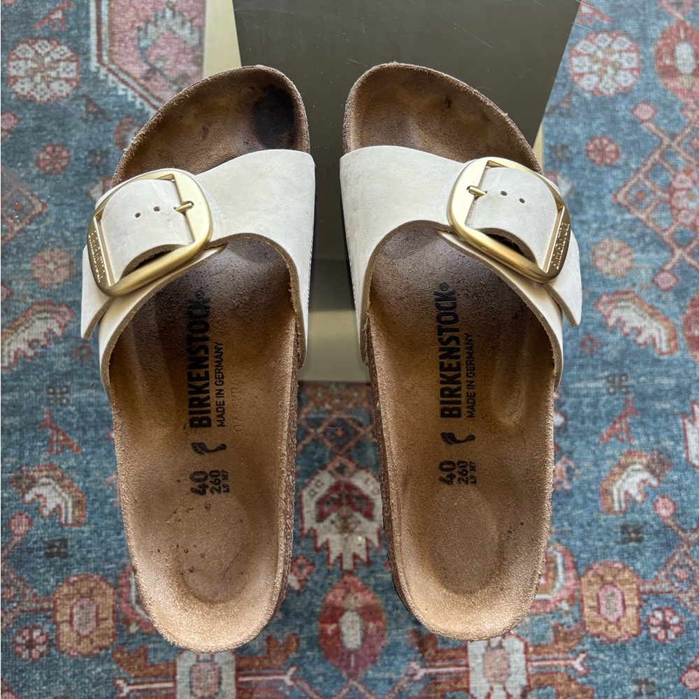 Birkenstock big Gold buckle Women's Cream Sandals